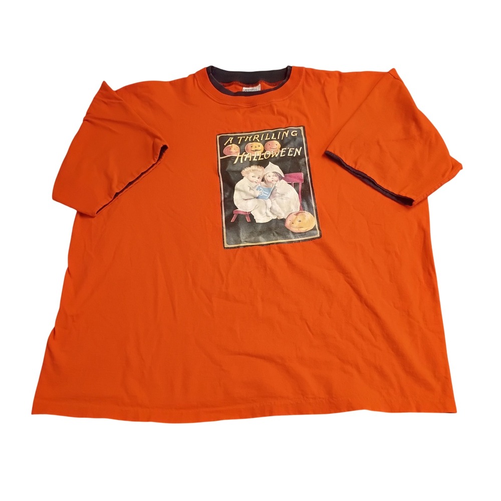 Premier Sportswear Halloween Graphic T-Shirt Mens XXL Orange Vintage 90s USA